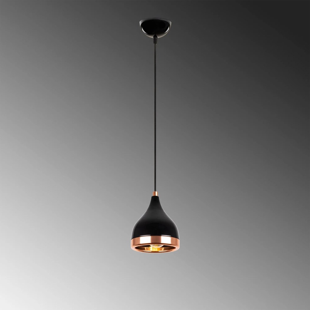 Candeeiro de Teto Yildo – Preto e Cobre – 15 x 15 cm – Altura Ajustáve
