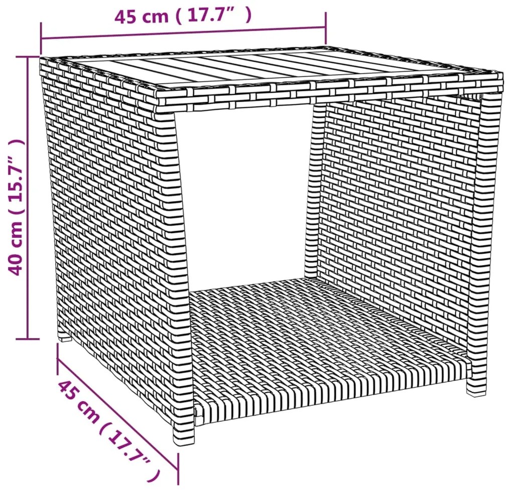 3 pcs conjunto lounge para jardim vime PE/acácia maciça preto