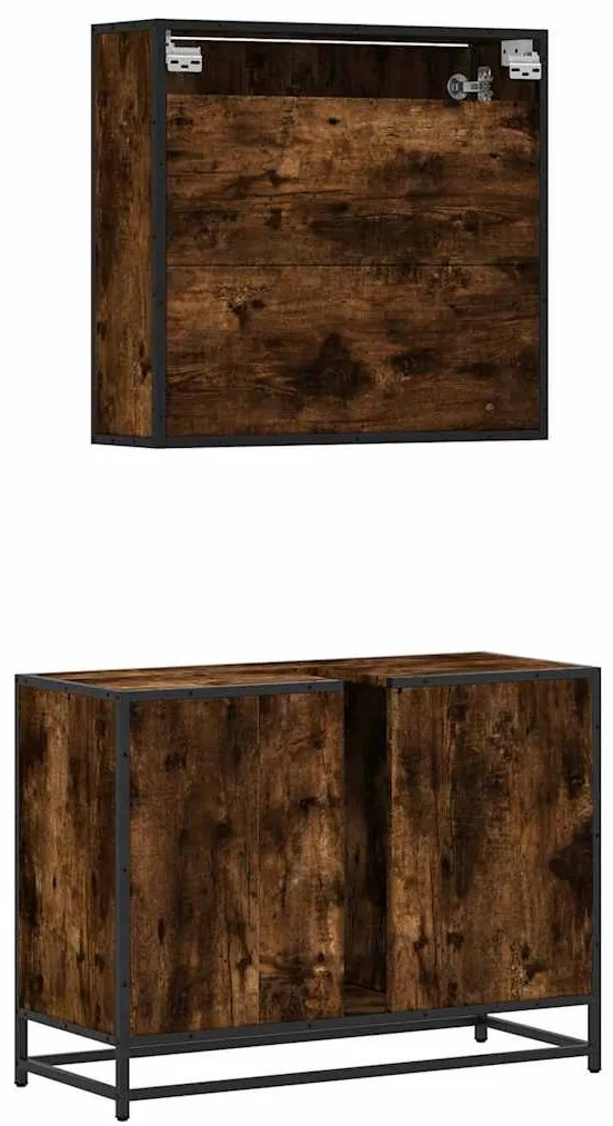 2 pcs conj. móveis casa de banho derivados madeira cor fumado