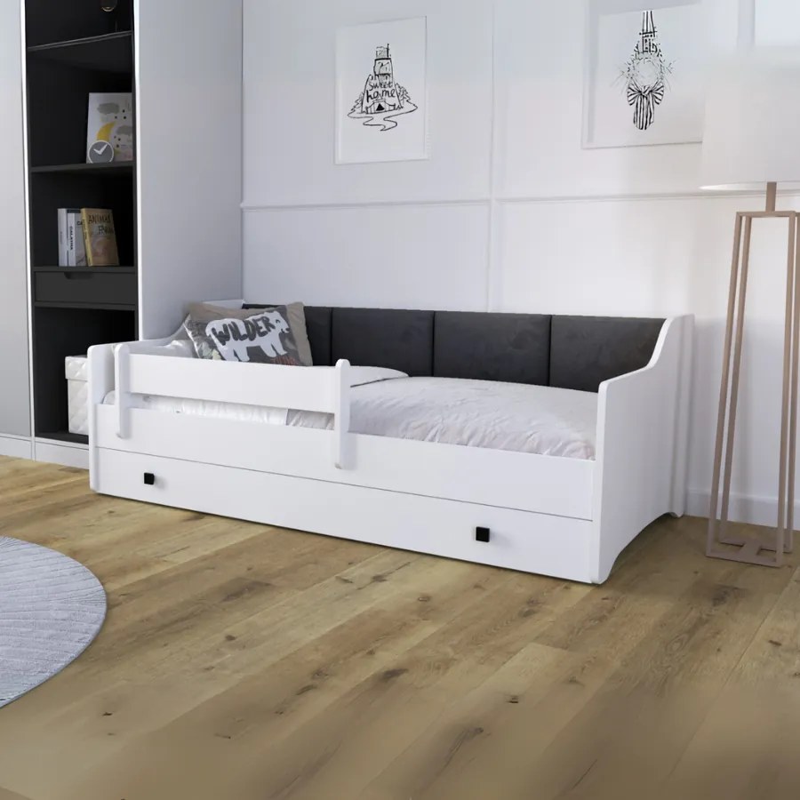 Cama infantil/individual Erik 160x80 branca - painel preto - colchão e estrado incluído