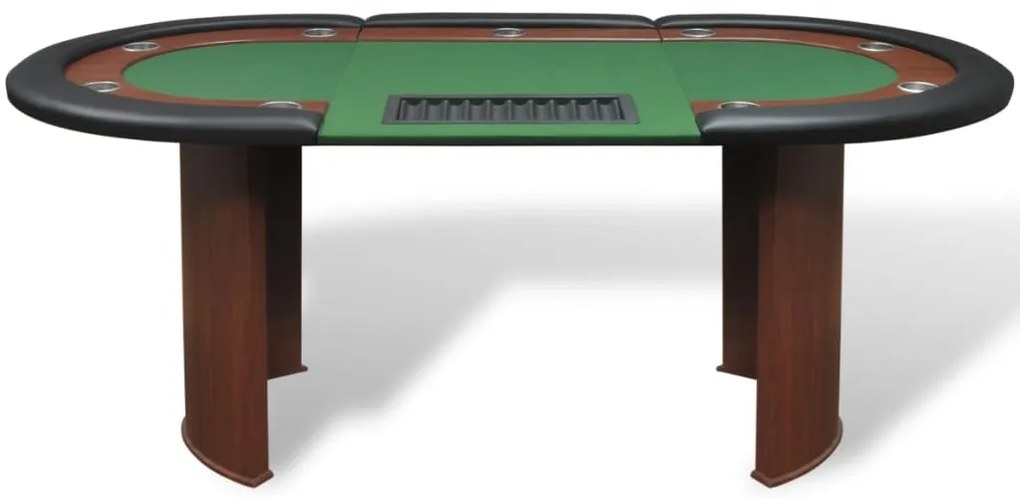Mesa poker 10 jogadores c/ área crupiê e tabuleiro fichas verde