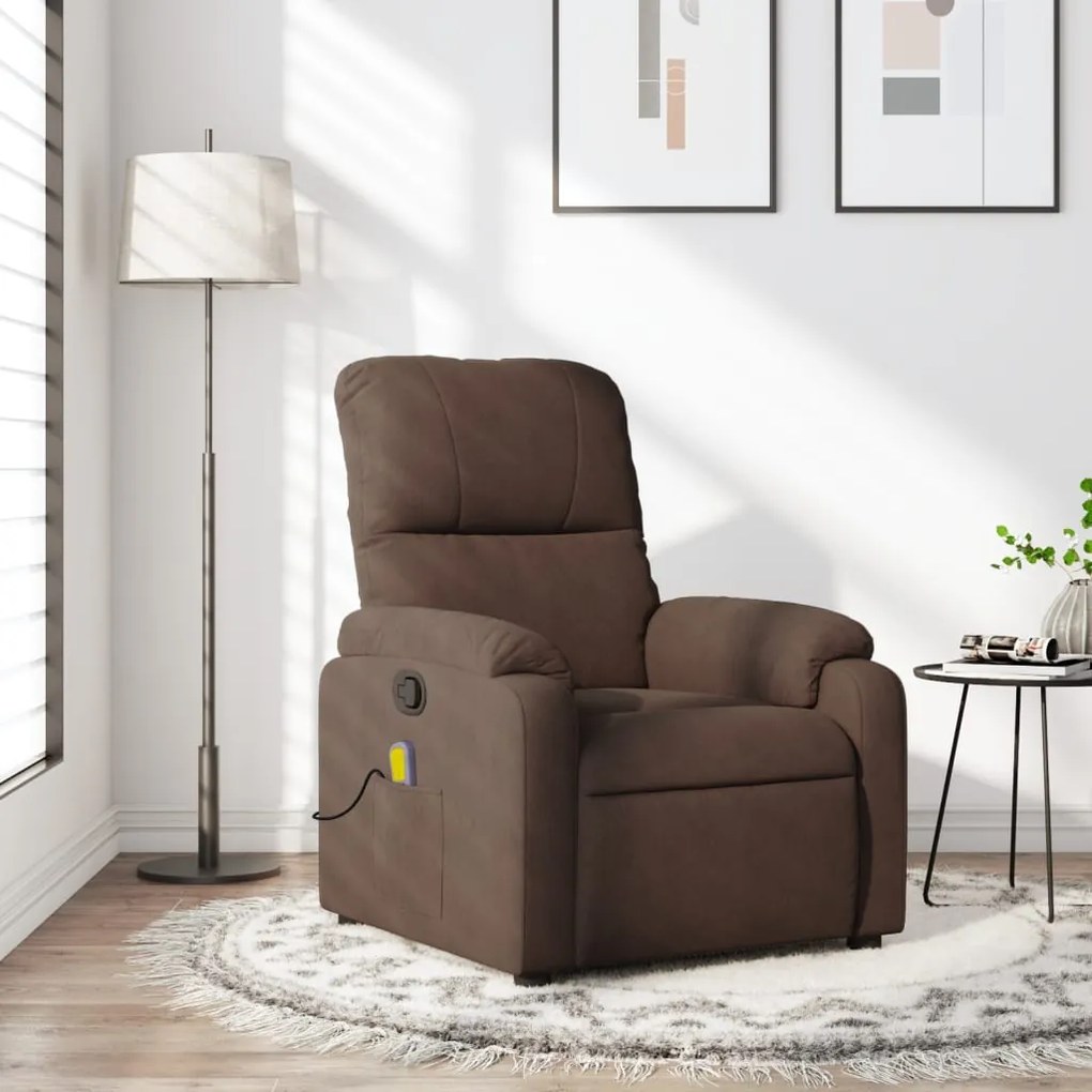 vidaXL Poltrona de massagens reclinável tecido de microfibra castanho