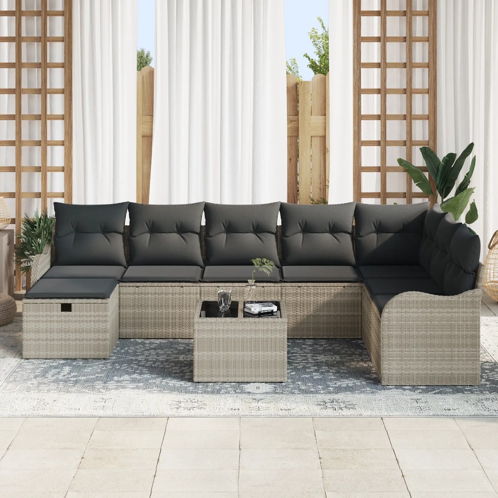 Conjunto de Sofá Modular para Jardim vidaXL de 9 Peças com Almofadas C