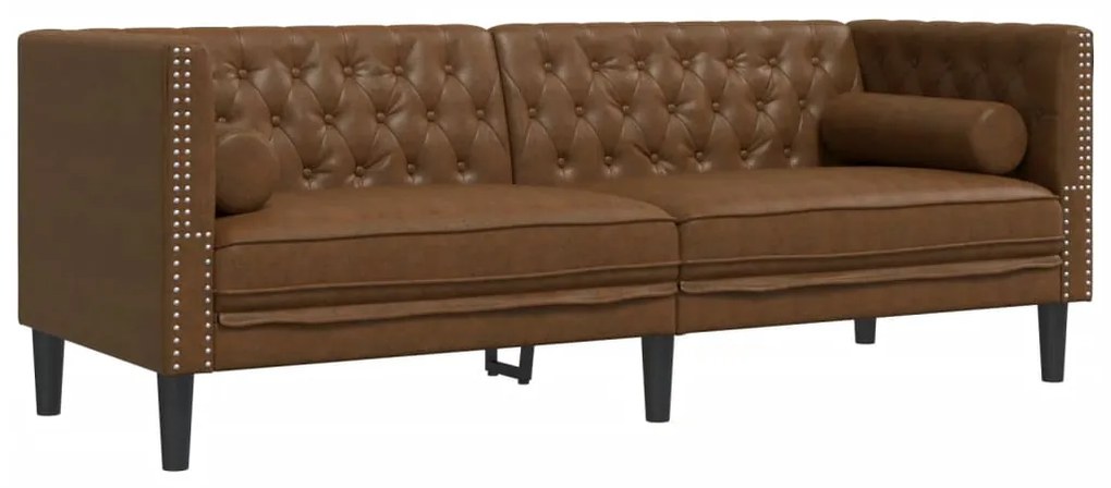 2 pcs conj. sofás chesterfield c/ rolos camurça artif. castanho