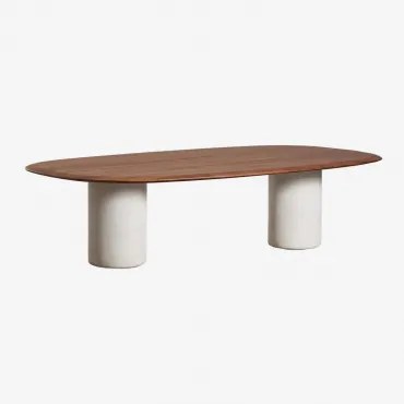 Mesa De Jantar Oval Em Mdf E Cimento Lysander 270 X 110 Cm & Carvalho Escuro Castanho & Cinza Pedra Claro - Sklum