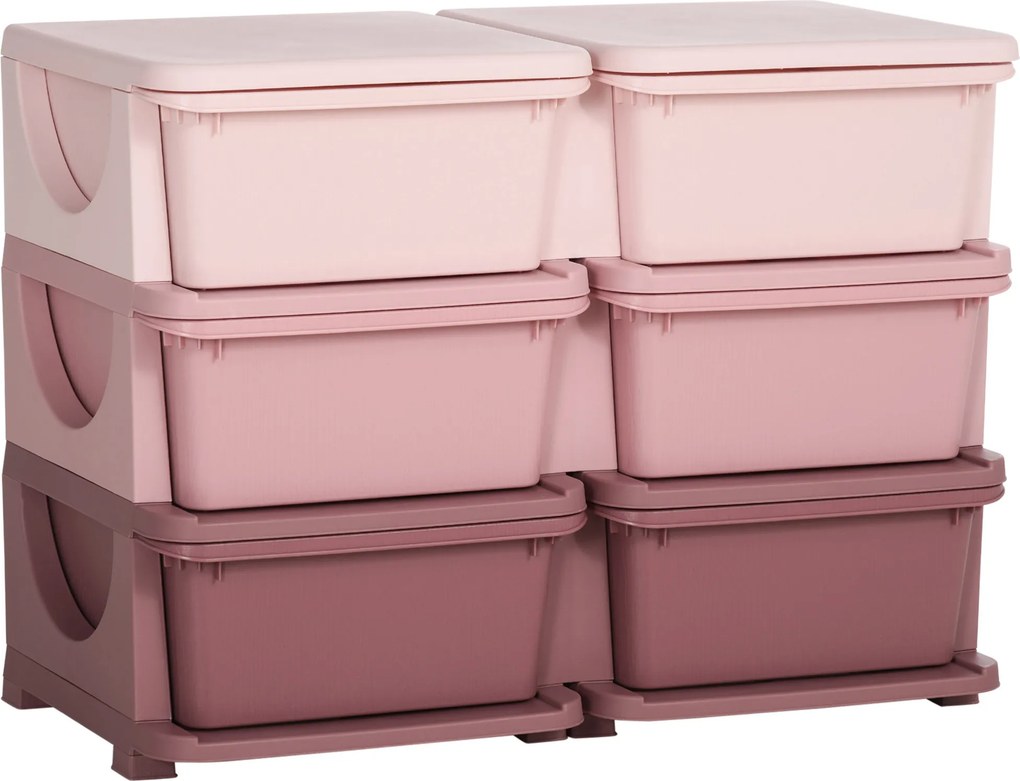 Organizador de Brinquedos com 6 Gavetas para Crianças com Bordas Arredondadas e Pegas 75x37x56,5 cm Rosa
