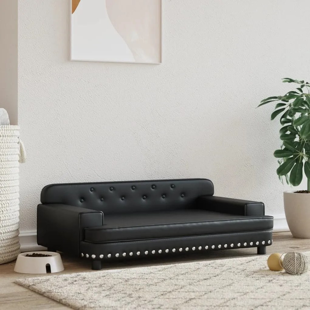 vidaXL Cama para cães 90x53x30 cm couro artificial preto