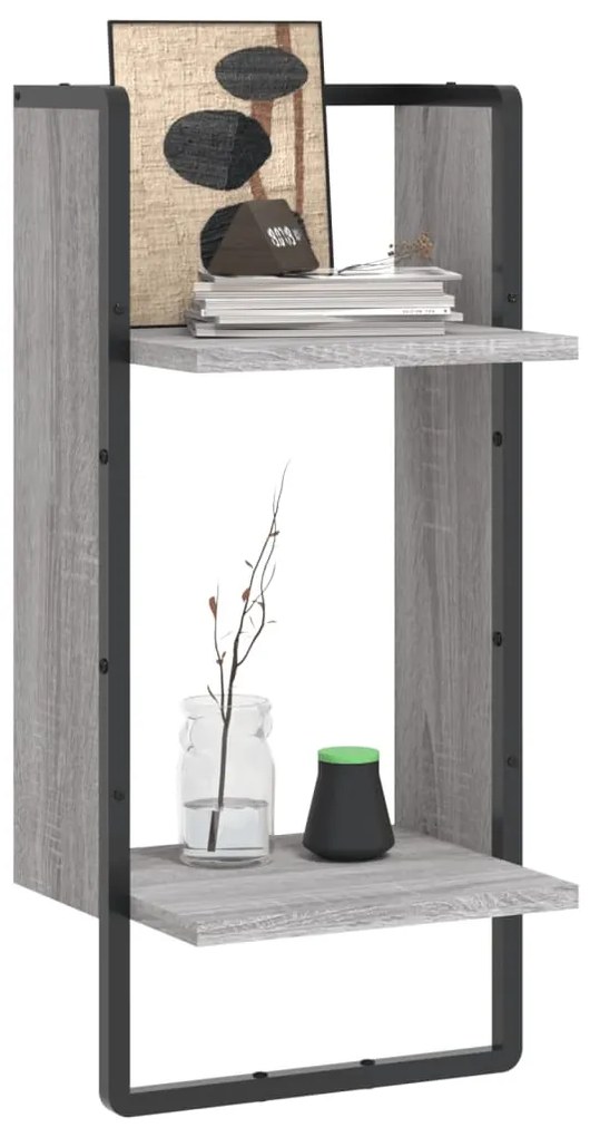 Prateleira de parede com barra 30x25x65 cm cinzento sonoma