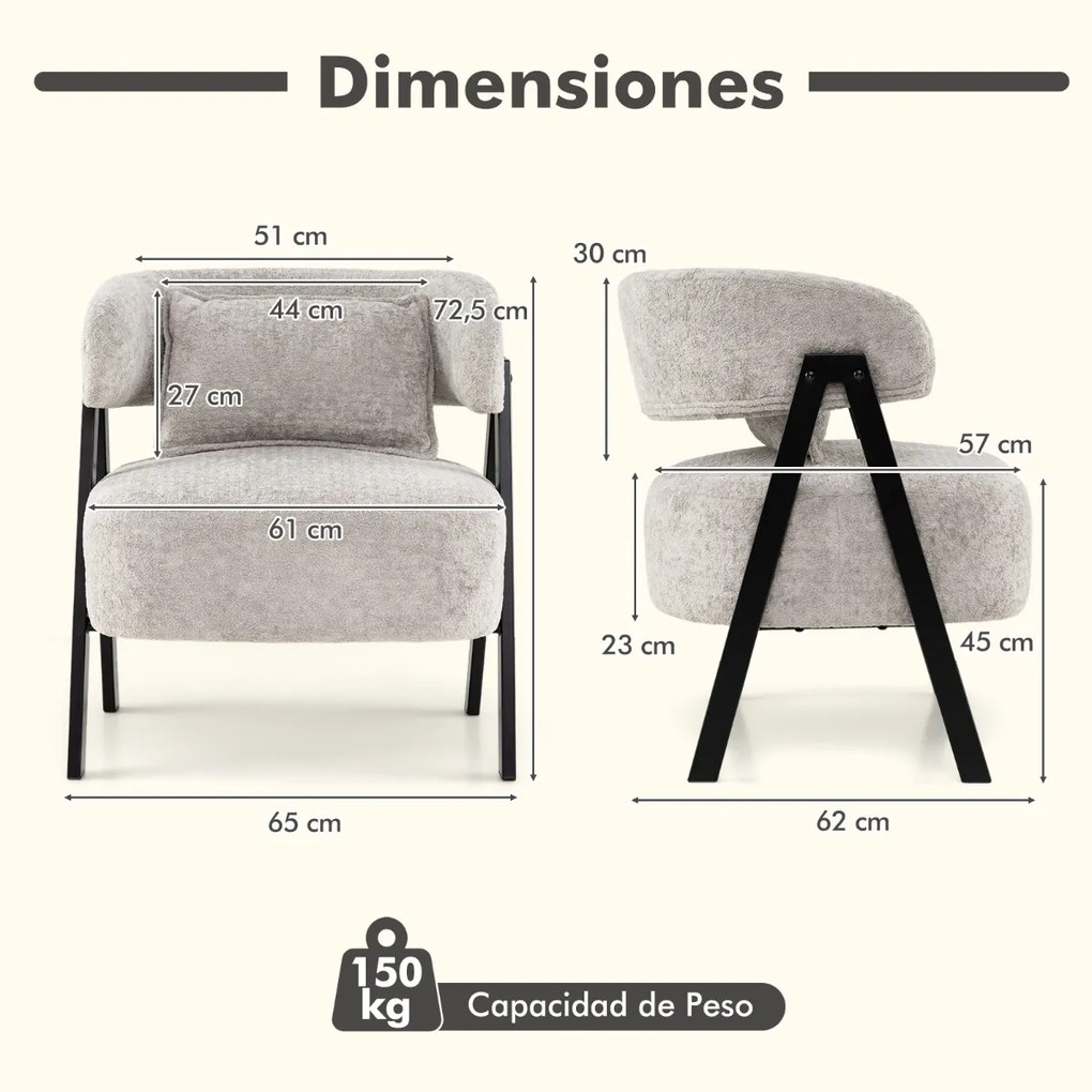 Poltrona Barrel Estofada em Couro Sintético Almofada Lombar Pernas em Metal Cinza