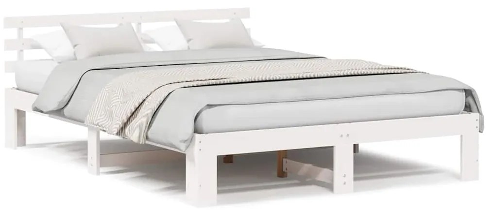 Estrutura de Cama de Madeira Branca Madeira 160 x 200 cm Durável