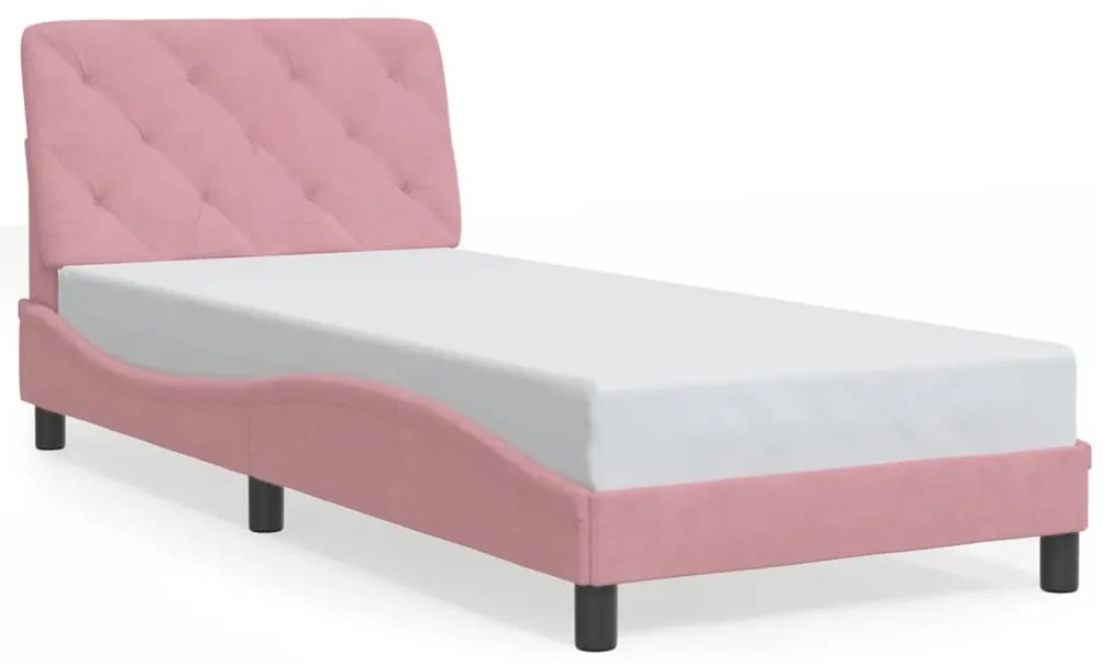 Estrutura de cama c/ luzes LED 90x200 cm veludo rosa