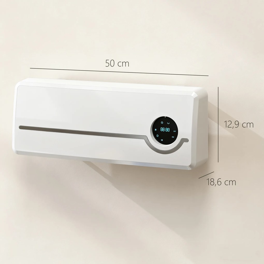 Aquecedor Elétrico de Baixo Consumo de Parede 2000W com 3 Modos Ecrã LED Termostato Temporizador e Oscilação Branco