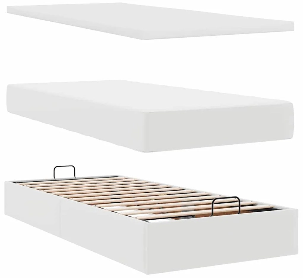 Cama otomana com colchão 100x200 cm couro artificial branco