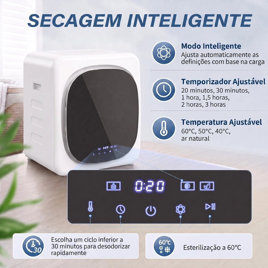 Máquina de Secar por Exaustão 4 kg 800W com Ecrã Tátil, Controlo de Tempo e Temperatura, Secagem Uniforme, Branco