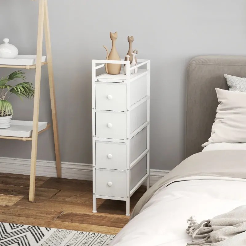 Móvel de Arrumação Estreito com 4 Gavetas de Tecido para Espaços Pequenos 20x43x81,5 cm Branco