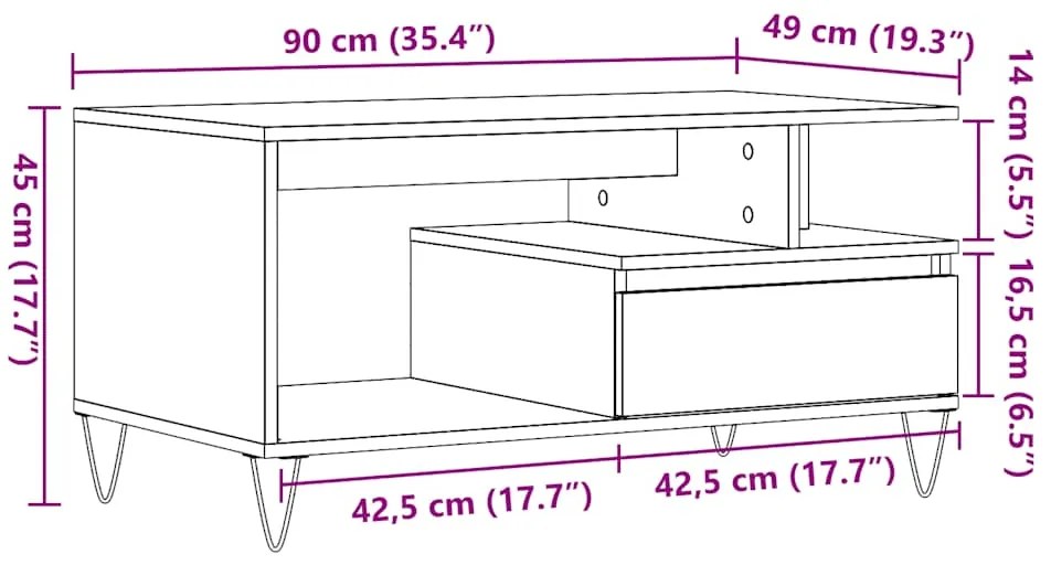 Mesa centro 90x49x45 cm derivados de madeira carvalho artisiano
