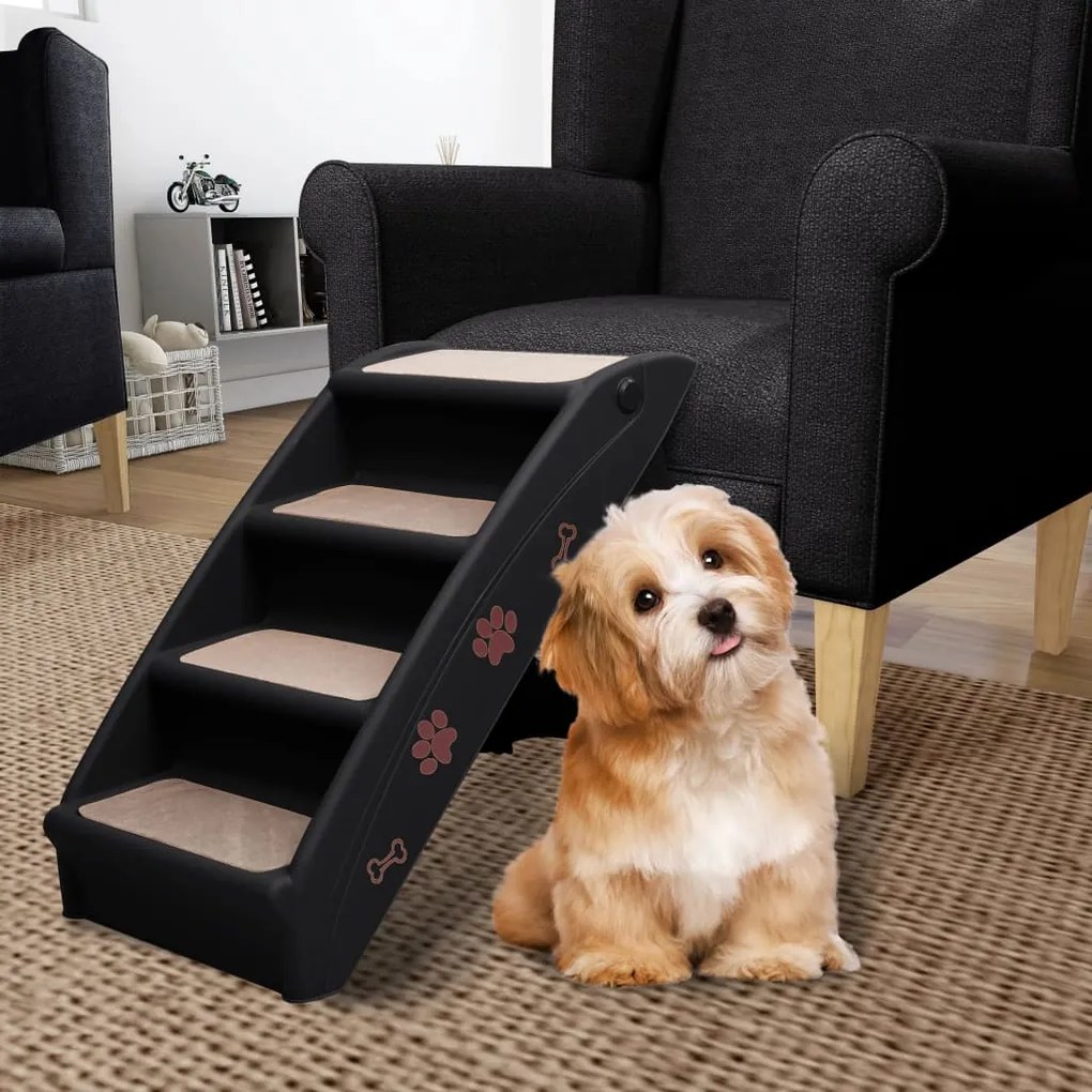 Escadas para cães dobráveis 62x40x49,5 cm preto