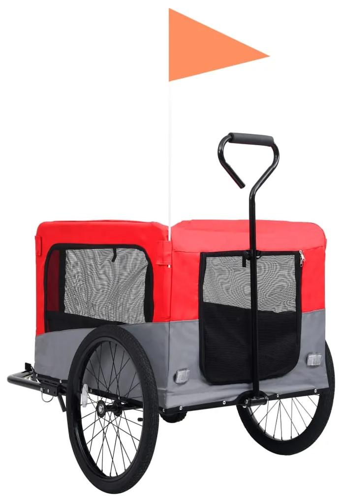 Reboque bicicletas/carrinho para animais 2-em-1 vermelho/cinza