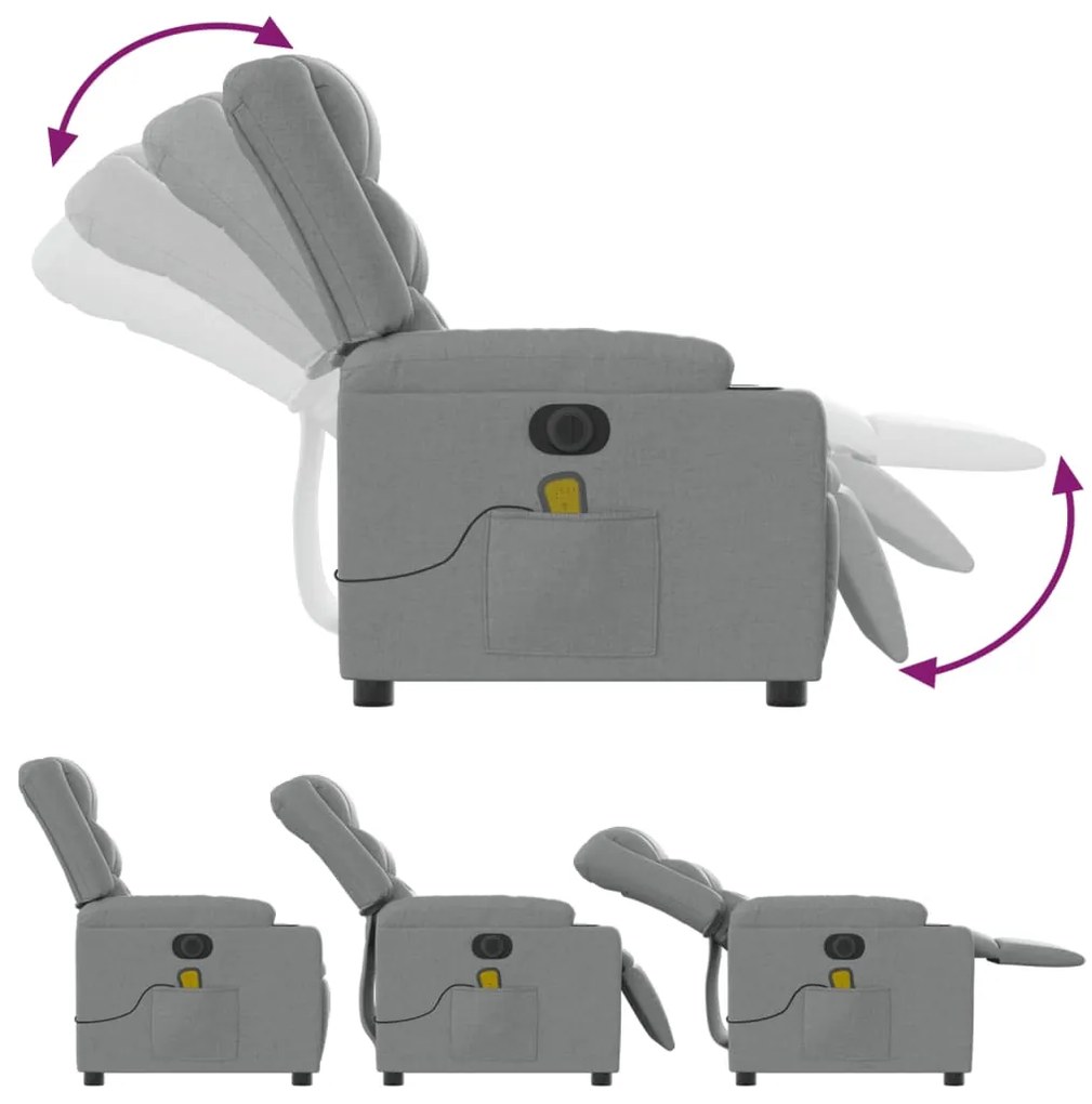 Poltrona de massagens reclinável elétrica tecido cinzento-claro