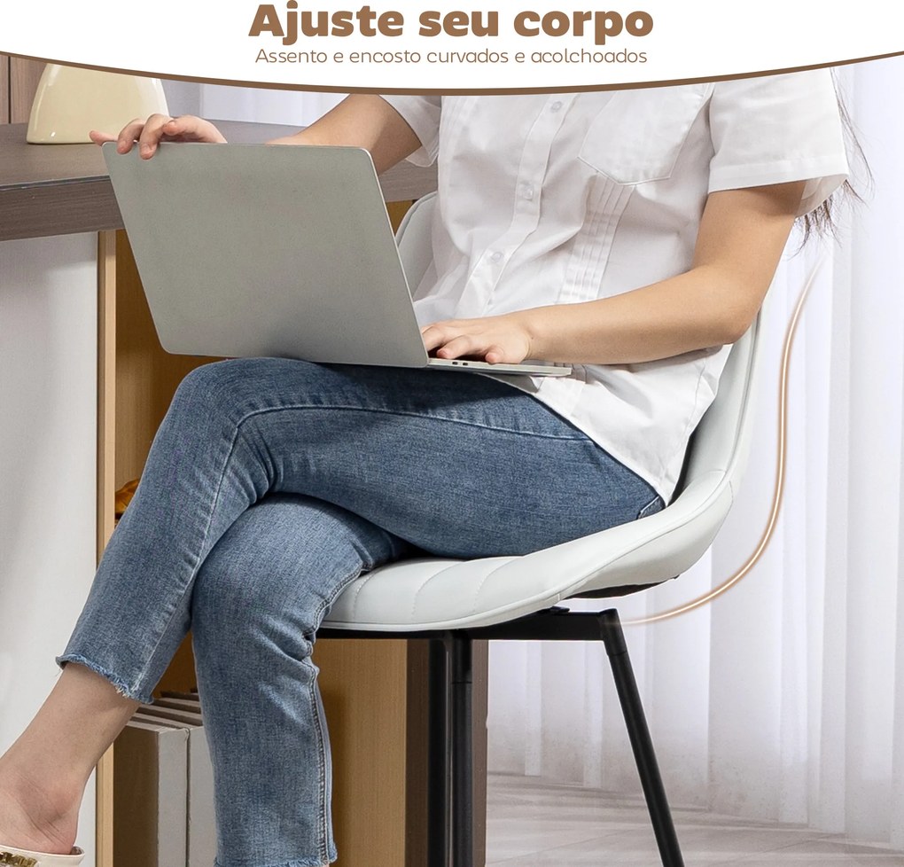 Conjunto de 2 Bancos de Bar Giratórios com Encosto Curvado e Apoio para os Pés Estofados em PU 47x54,5x97,5 cm Branco