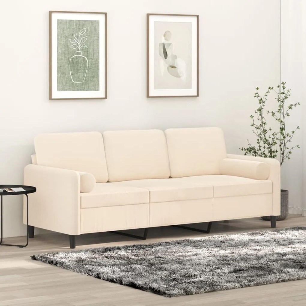 vidaXL Sofá 3 lugares c/ almofadas/almofadões 180 cm veludo creme