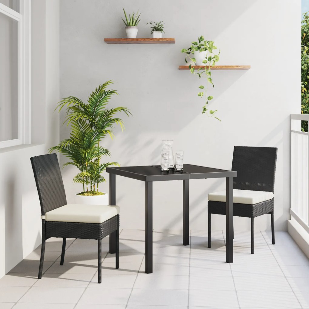 vidaXL Conjunto de Jantar Jardim 3 Peças Preto Rattan Sintético