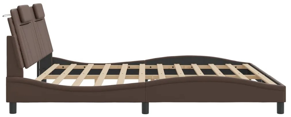 Estrutura cama c/ cabeceira 200x200cm couro artificial castanho