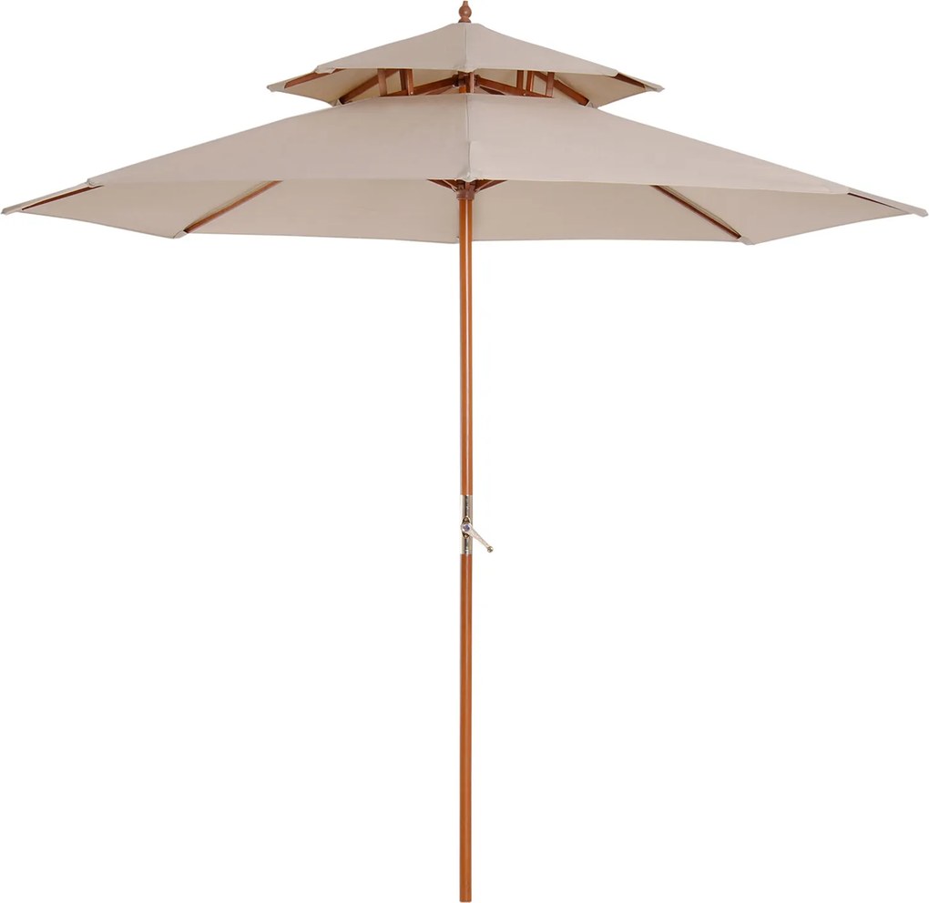Outsunny Guarda-sol em Madeira Reto 2 Coberturas Poliéster 180 g/m² dia. 2,7 x 2,6H m bege | Aosom Portugal