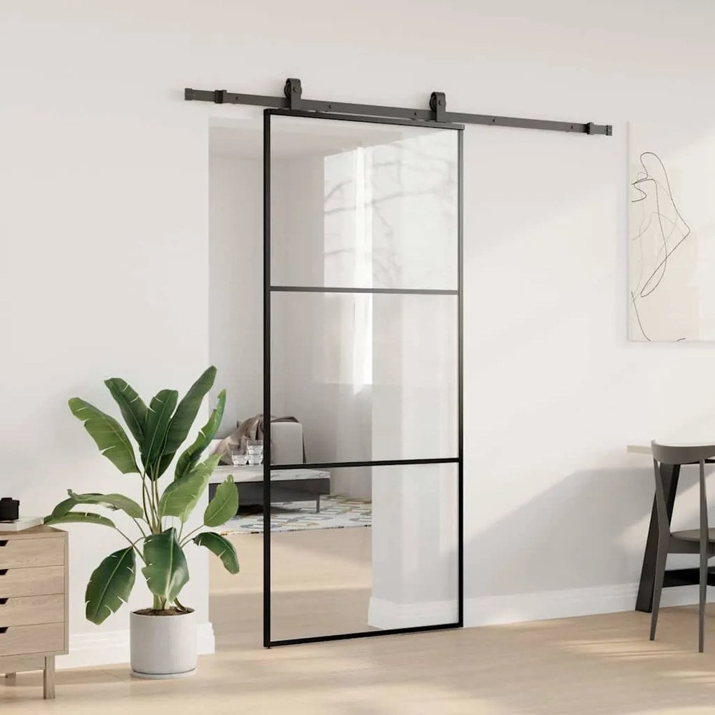 Porta deslizante c/ conj. ferragens 90x205cm vidro ESG preto