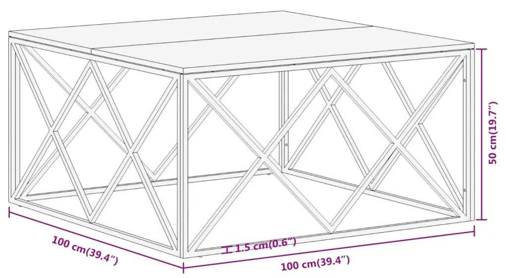 Mesa de centro aço inoxidável/madeira de acácia maciça prateado