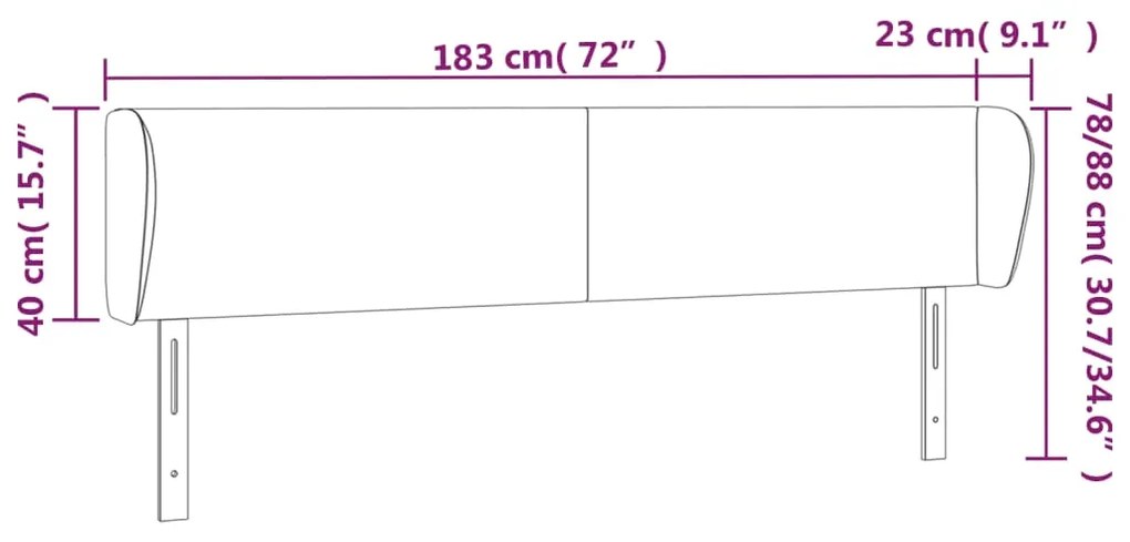 Cabeceira de cama c/ abas veludo 183x23x78/88cm cinzento-escuro