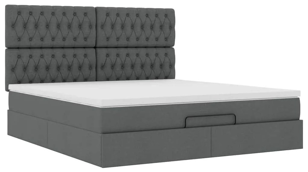 Estrutura de cama otomana com colchão tecido cinzento escuro