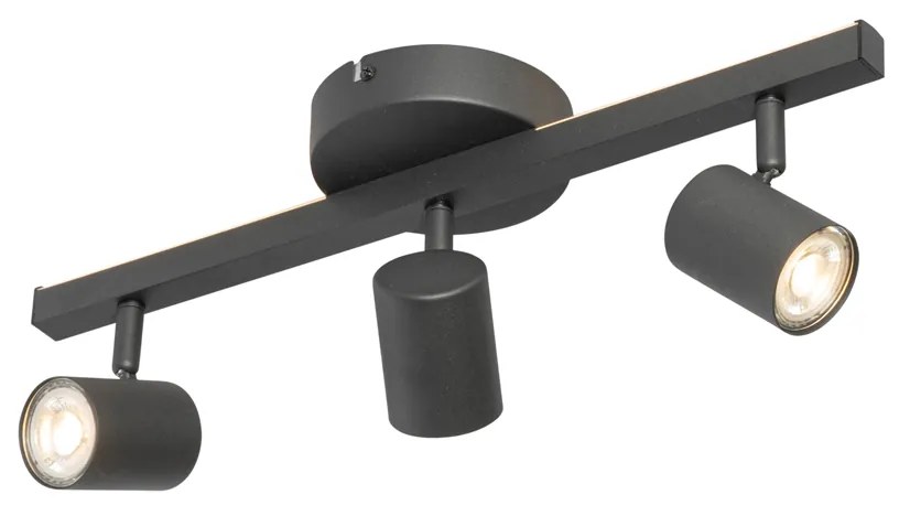 LED Foco de teto preto GU10 50mm 3-luzes Incl. Luz de fundo - Back Up Moderno