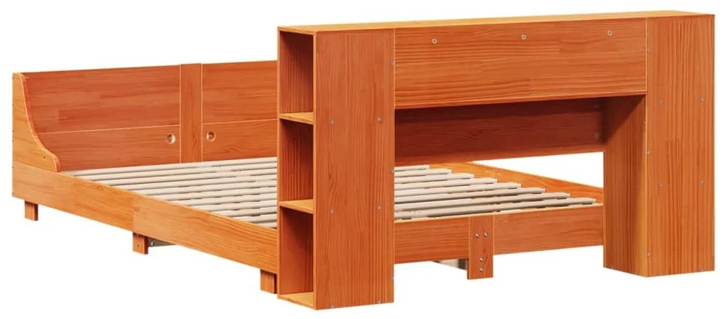 Cama sem colchão 140x200 cm madeira pinho maciça castanho-mel