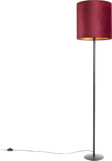 Candeeiro de pé preto com abajur de veludo vermelho com dourado 40 cm - Simplo