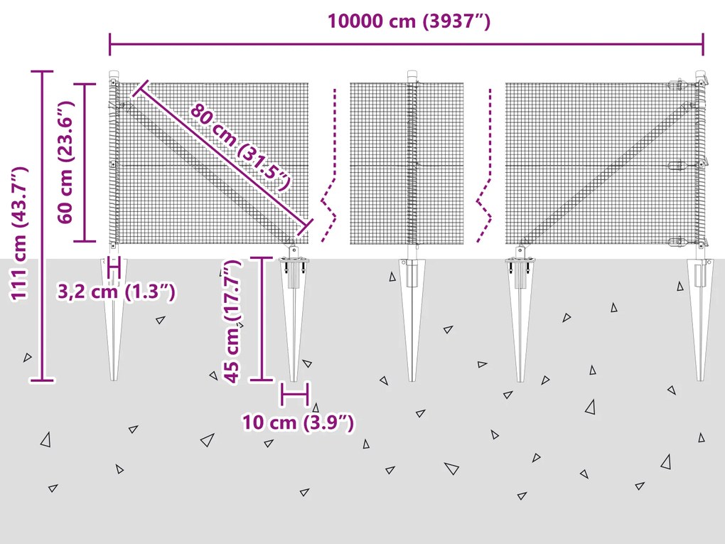 Cerca de Arame Soldado com 13 Estacas de Ancoragem 0.6x100 m Aço Galva
