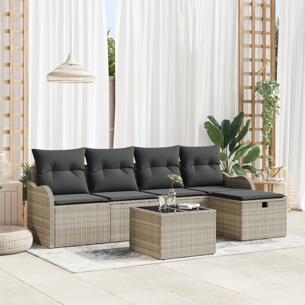 Conjunto de Sofás para Jardim de 6 Peças com Almofadas Cinza Claro de