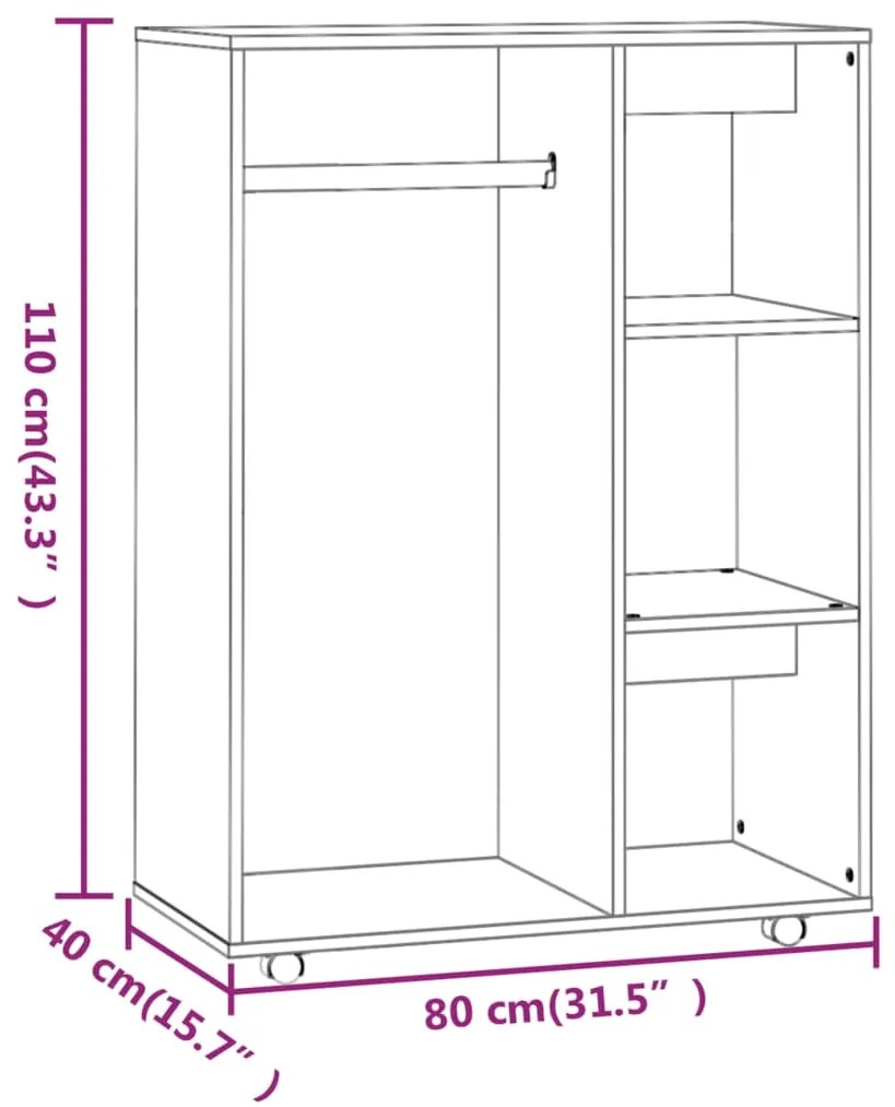 Roupeiro Tomar com Rodas - Cinzento - Design Moderno