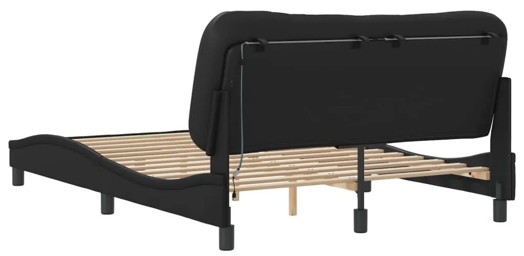 Estrutura cama c/ luzes LED 140x190 cm couro artificial preto