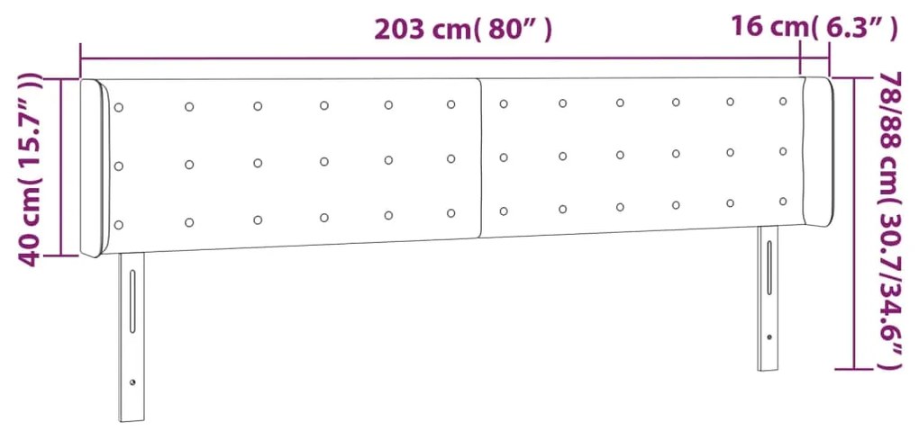 Cabeceira de cama c/ luzes LED 203x16x78/88cm cinza-acastanhado