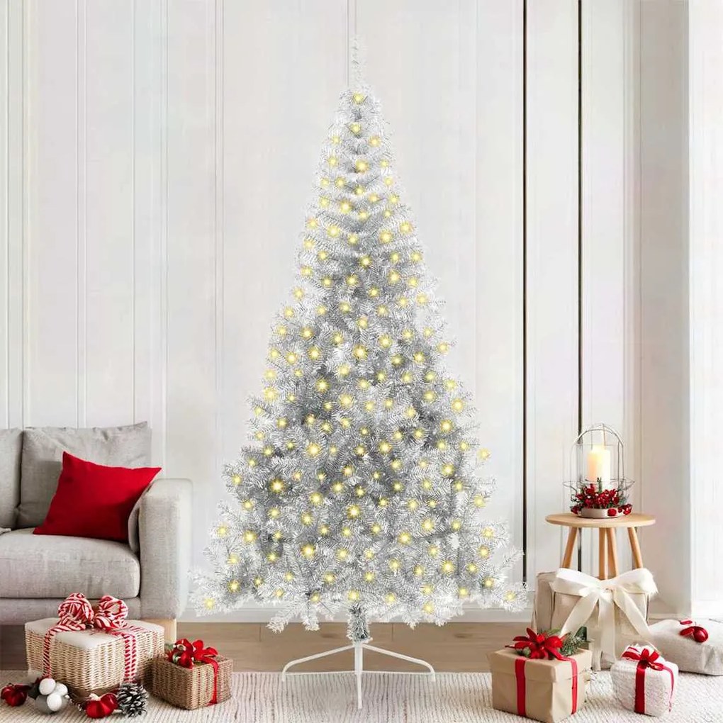 vidaXL Árvore de Natal Artificial Pré-iluminada Prateado 210 cm PET
