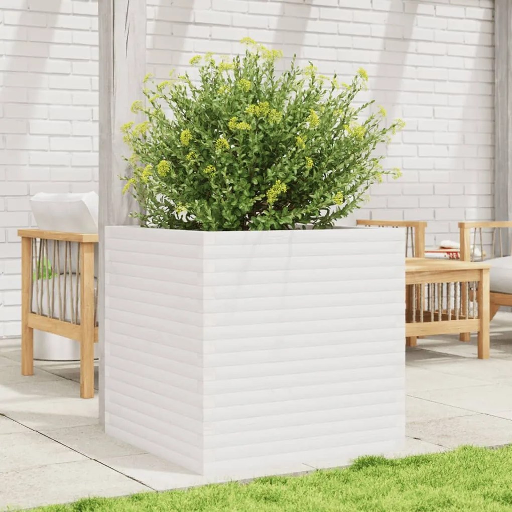 Vaso/floreira de jardim 70x70x68,5 cm pinho maciço branco