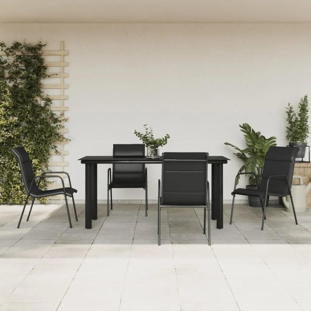 5 pcs conjunto de jantar para jardim aço e textilene preto