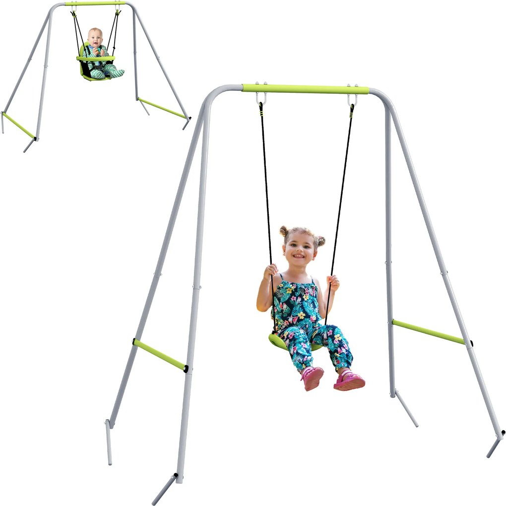 Baloiço de arco 2 em 1 para bebés com cinto de segurança de 5 pontos, para uso interior e exterior, verde