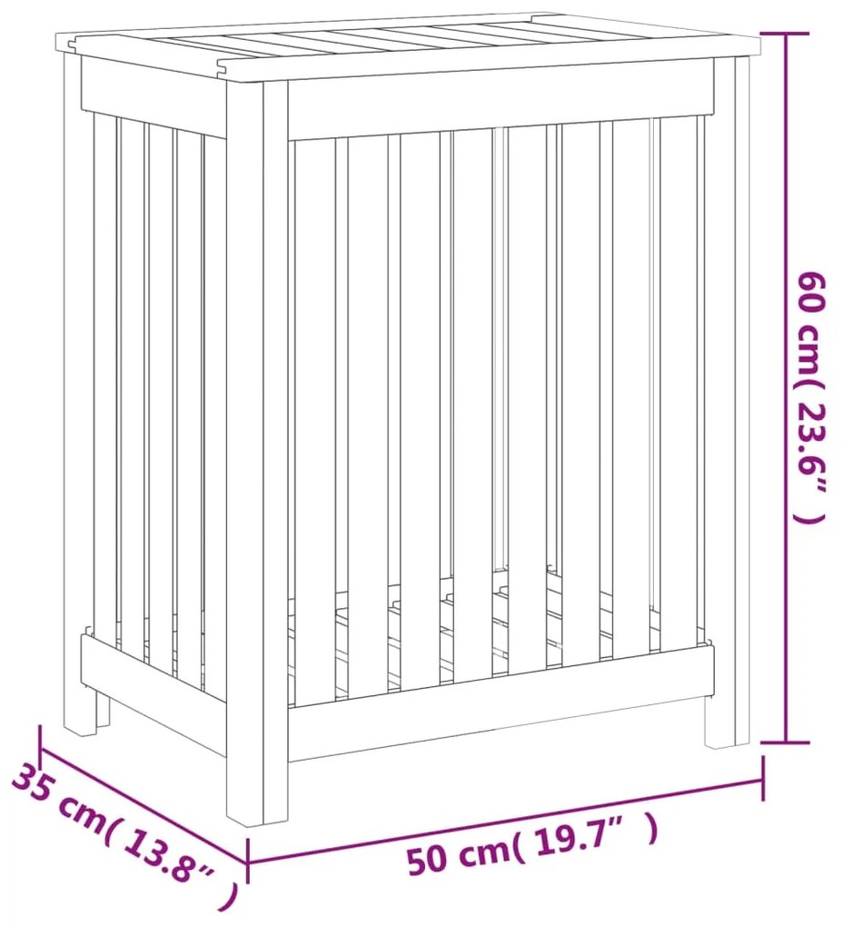 Cesto de roupa 50x35x60 cm madeira de teca maciça