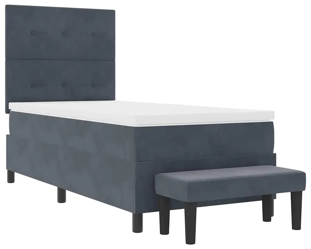 Cama Box Spring com Colchão e Banco Cinza Escuro 90x200 cm Veludo