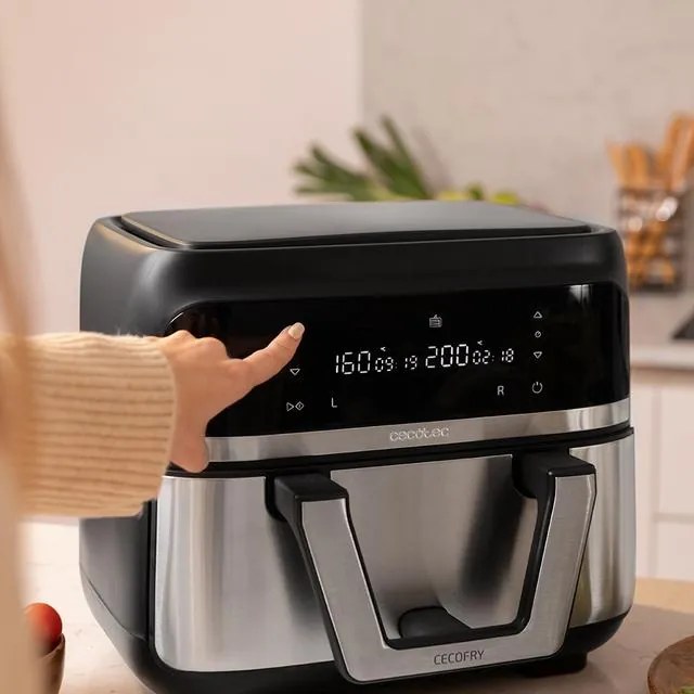 Fritadeira sem óleo Cecotec com capacidade de 9 L Cecofry Dual 9000 Airfryer dietética digital e compacta, com dupla temperatura, tecnologia PerfectCo