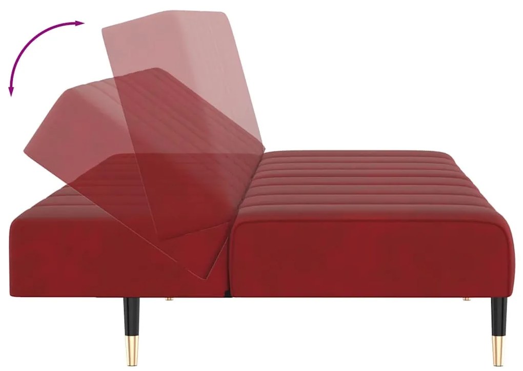 Sofá-cama de 2 lugares veludo vermelho tinto