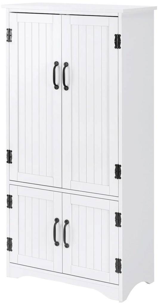 HOMCOM Armário de Cozinha Alto Móvel Auxiliar com 4 Portas e Prateleiras Ajustáveis 60x30x123 cm Branco