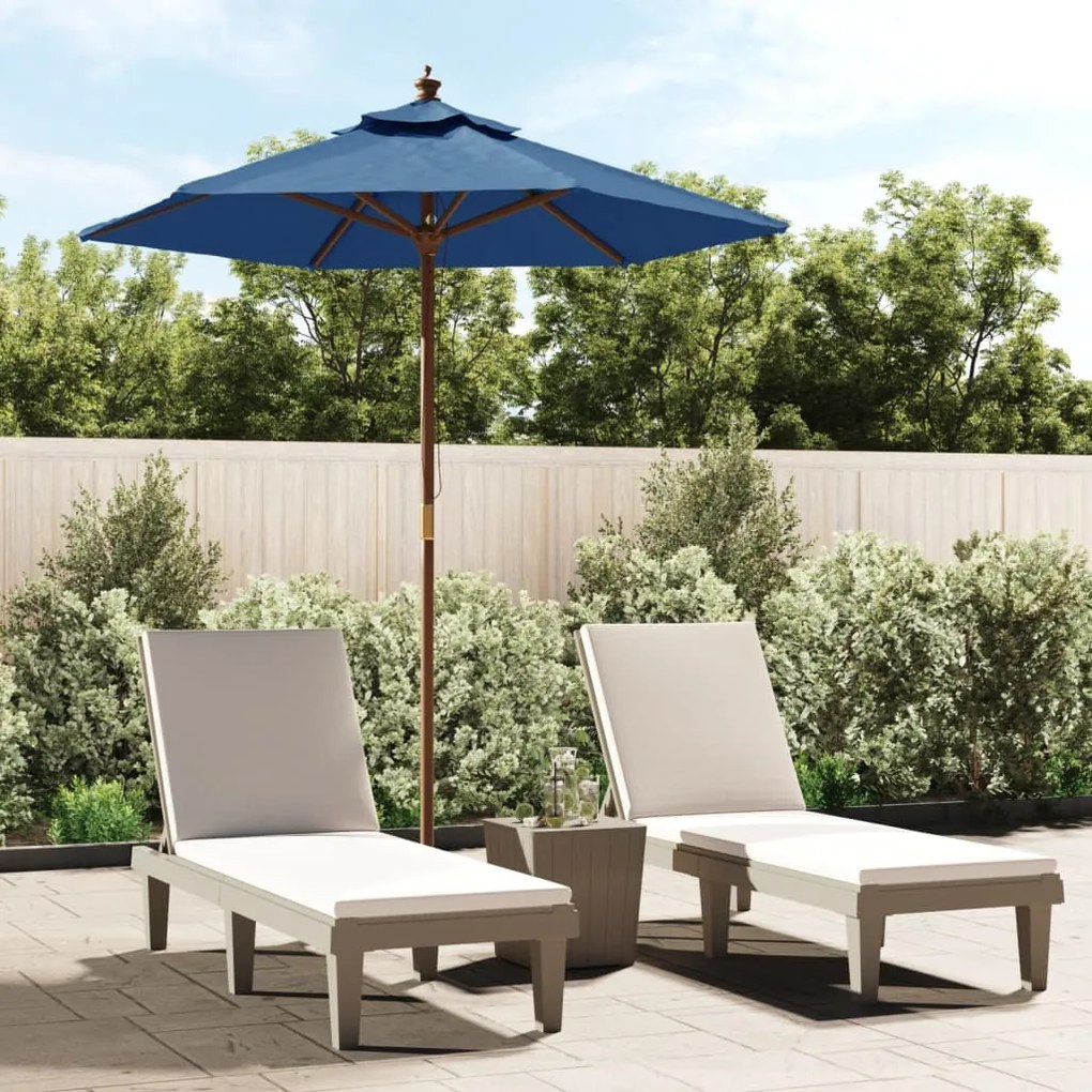 vidaXL Guarda-sol de jardim com poste de madeira 196x231 cm azul-ciano
